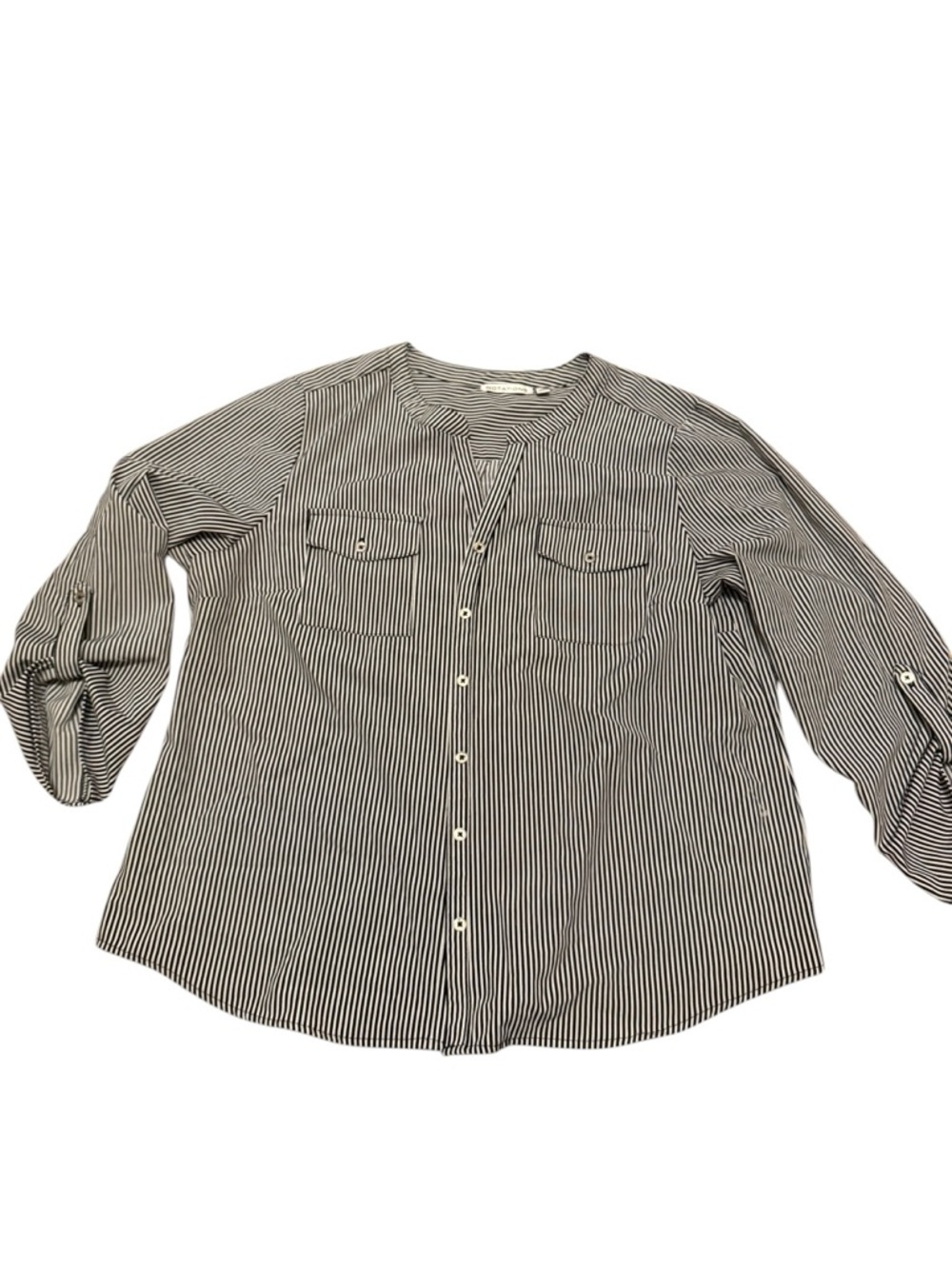 Notations Striped Navy and White Button-Front Women's Blouse XL - Picture 2 of 5
